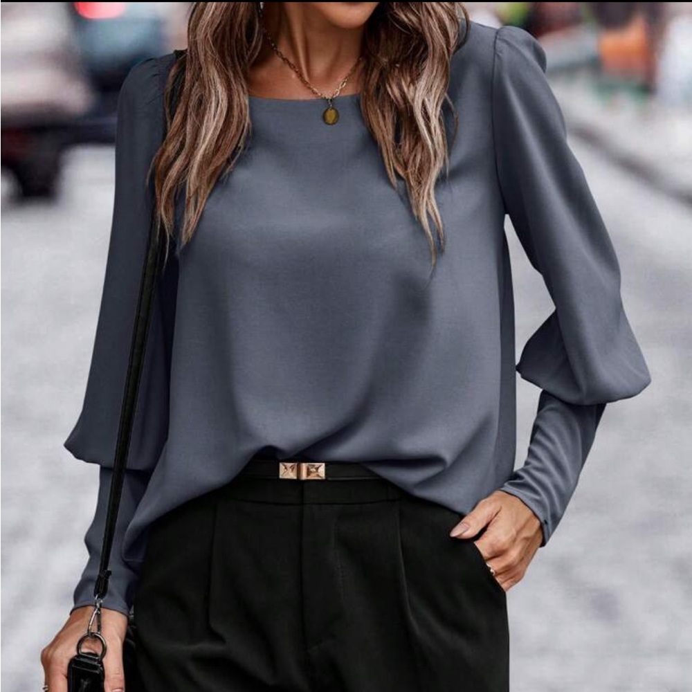 🔴Elegant Gray Blouse and Black Trousers Set